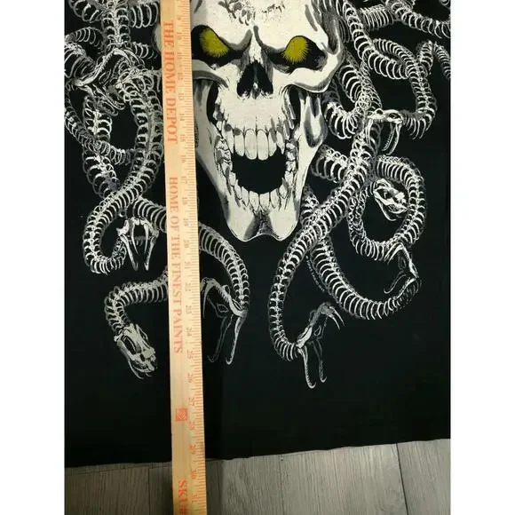 Vintage Liquid Blue Medusa Skull Snake Bones T-Shirt 1993 XL #5